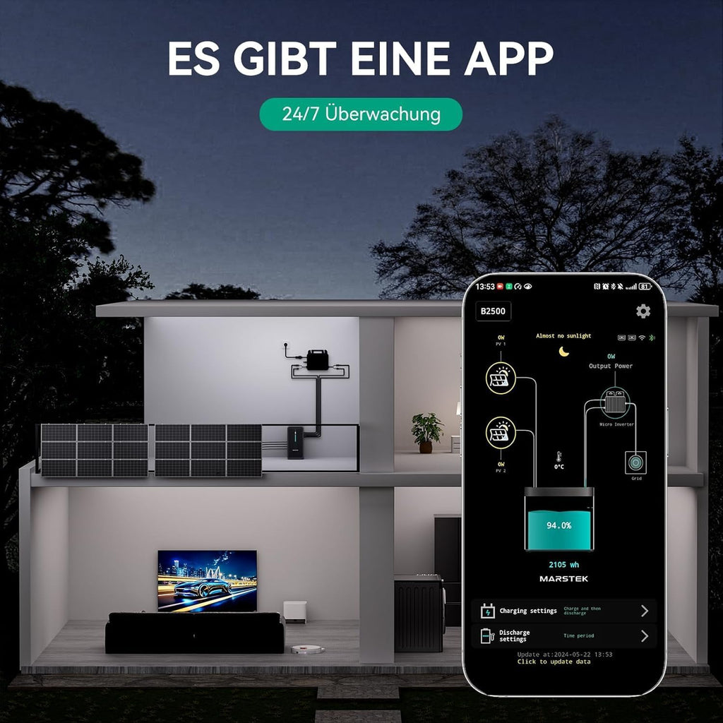 Energiespeicher B2500D für Balkonkraftwerk LiFePO4 Akku 2240Wh 6000 Ladezyklen erweiterbar IP65 MC4-kompatibel