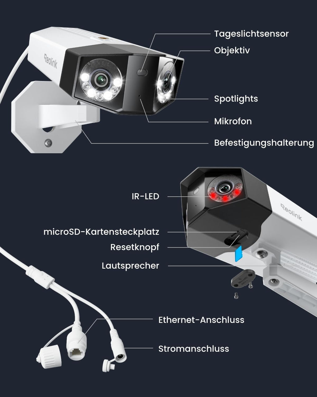 Überwachungskamera Duo 3 PoE 16MP Dual-Objektiv 180° Panorama Außenbereich Bewegungserkennung Personen Fahrzeug Tier 24/7 Aufnahme