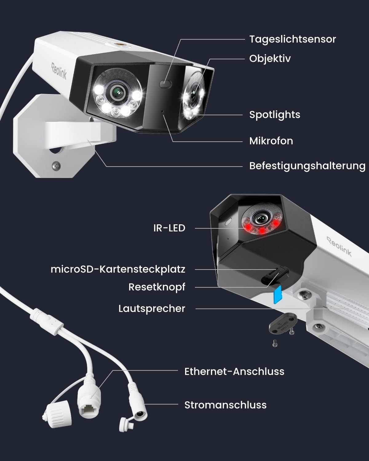 Überwachungskamera Duo 3 PoE 16MP Dual-Objektiv 180° Panorama Außenbereich Bewegungserkennung Personen Fahrzeug Tier 24/7 Aufnahme