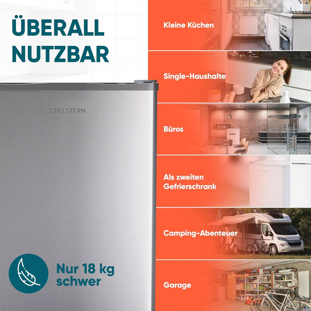 Mini Gefrierschrank 42 L 4 Sterne Tiefkühlschrank -18 °C Energieklasse E mit wechselbarem Türanschlag und Schloss