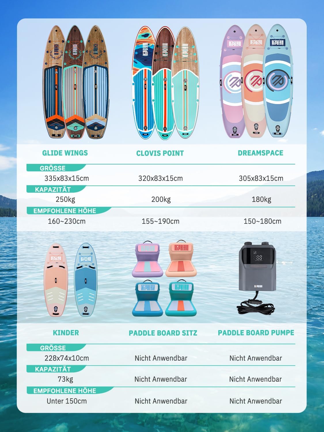 Aufblasbares Stand Up Paddle Board SUPNPFR320 320 cm 200 kg mit Kajaksitz Paddel Pumpe und Rucksack