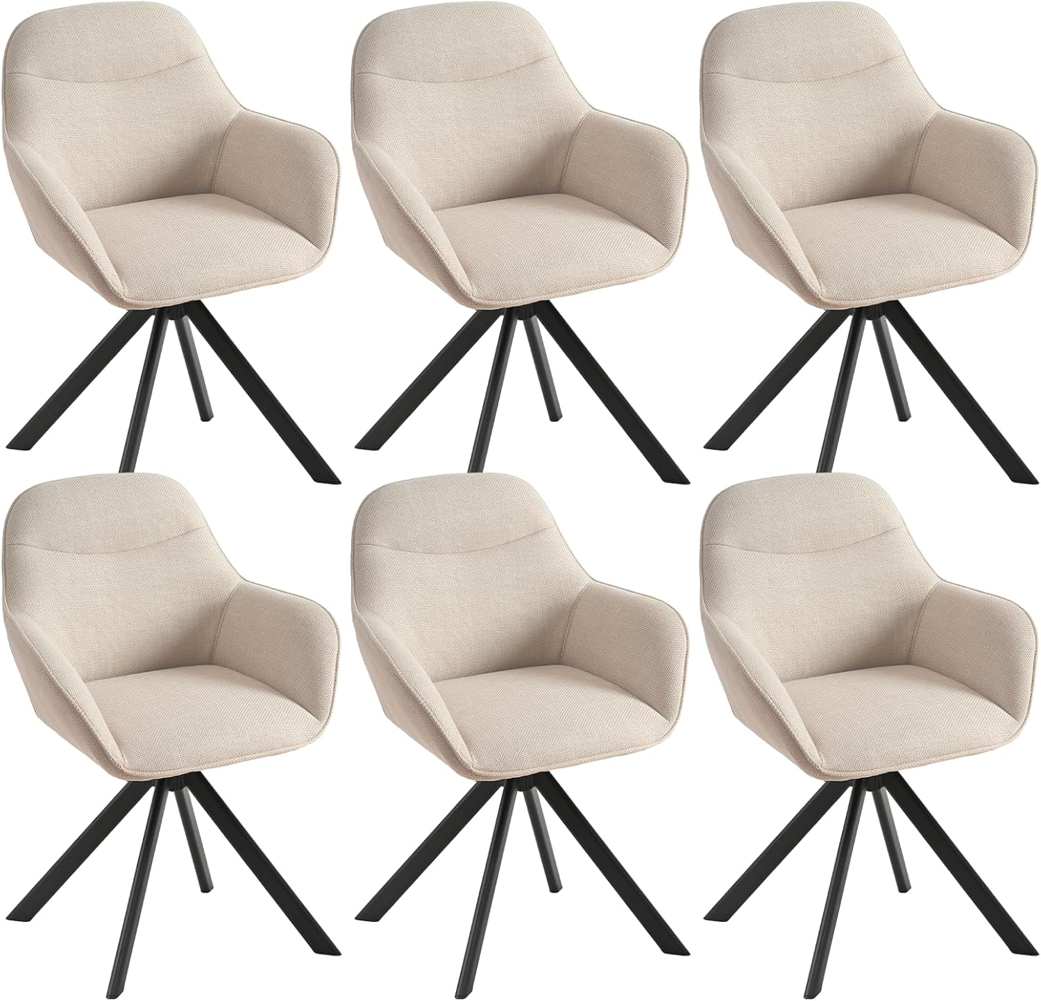Drehbare Esszimmerstühle 6er Set 360 Grad drehbar Armlehne Leinen Metallgestell JOD01370AAA-6