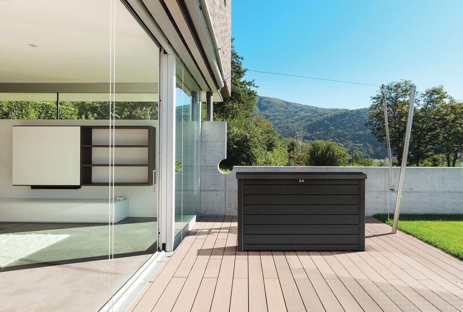 Auflagenbox Goliath XXL 870L Kunststoff Kissenbox 147x86x83 cm wasserdicht mit Belüftung Deckel 50 kg belastbar