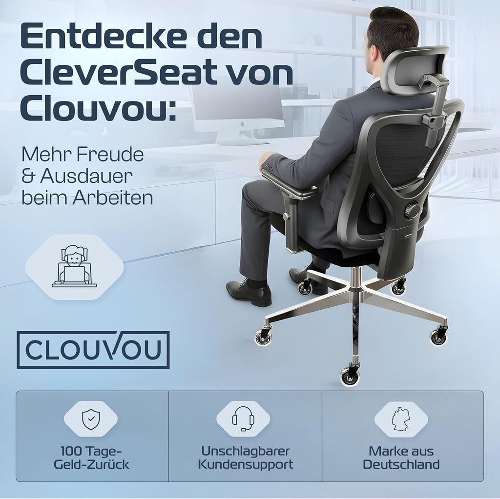 Ergonomischer Bürostuhl Drehstuhl CS BLK 150 kg 4D Armlehnen Lendenstütze Kopfstütze Mesh 65x70x130 cm
