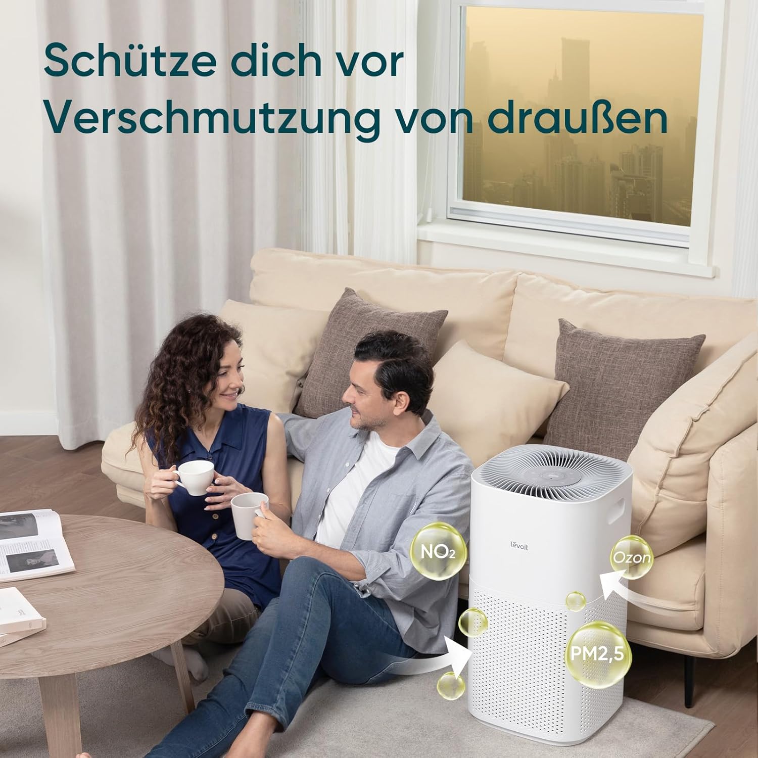 HEPA Luftreiniger CORE 600S CADR 697m³/h für bis zu 147m² mit PM2.5 Sensor Automodus App-Steuerung Cremeweiß