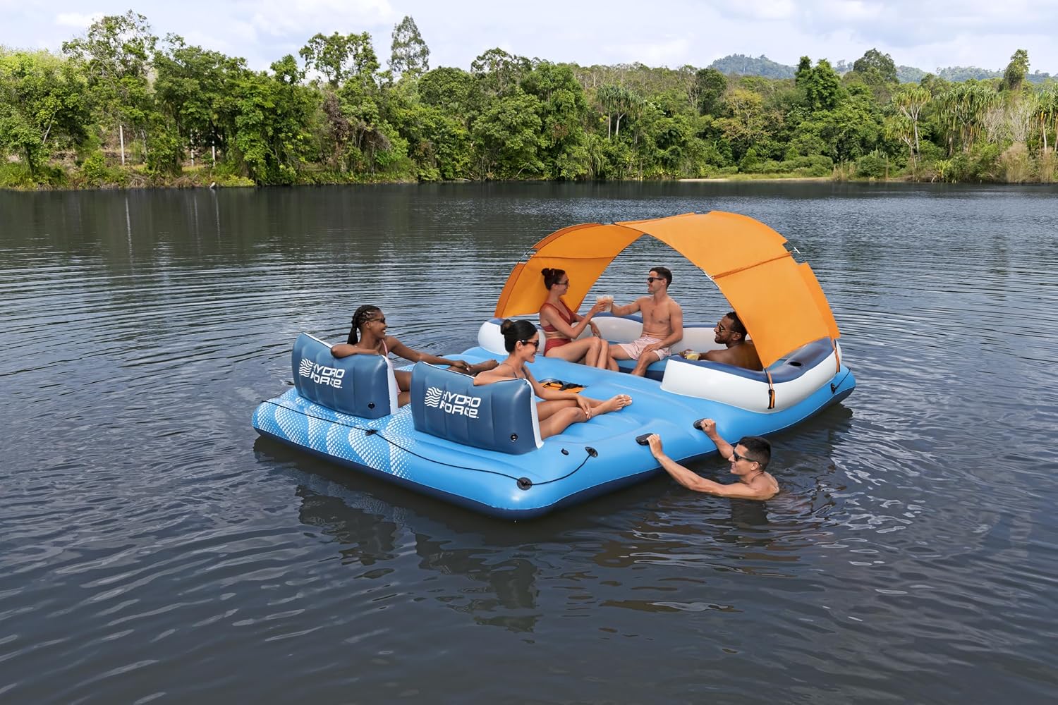 Aufblasbare Badeinsel Hydro-Force Tropical Breeze 43105 für bis zu 6 Personen 389 x 274 cm PVC mit Sonnendach
