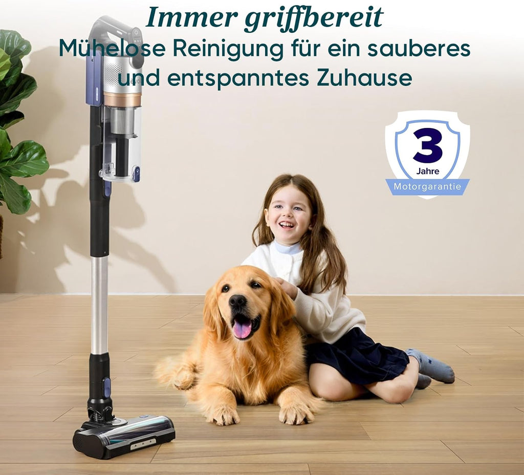Akku-Staubsauger LVAC-300 PET mit Anti-Tangle Bürste 60 Min Laufzeit HEPA-Filtersystem Mini-Motorbürste selbststehend Blau