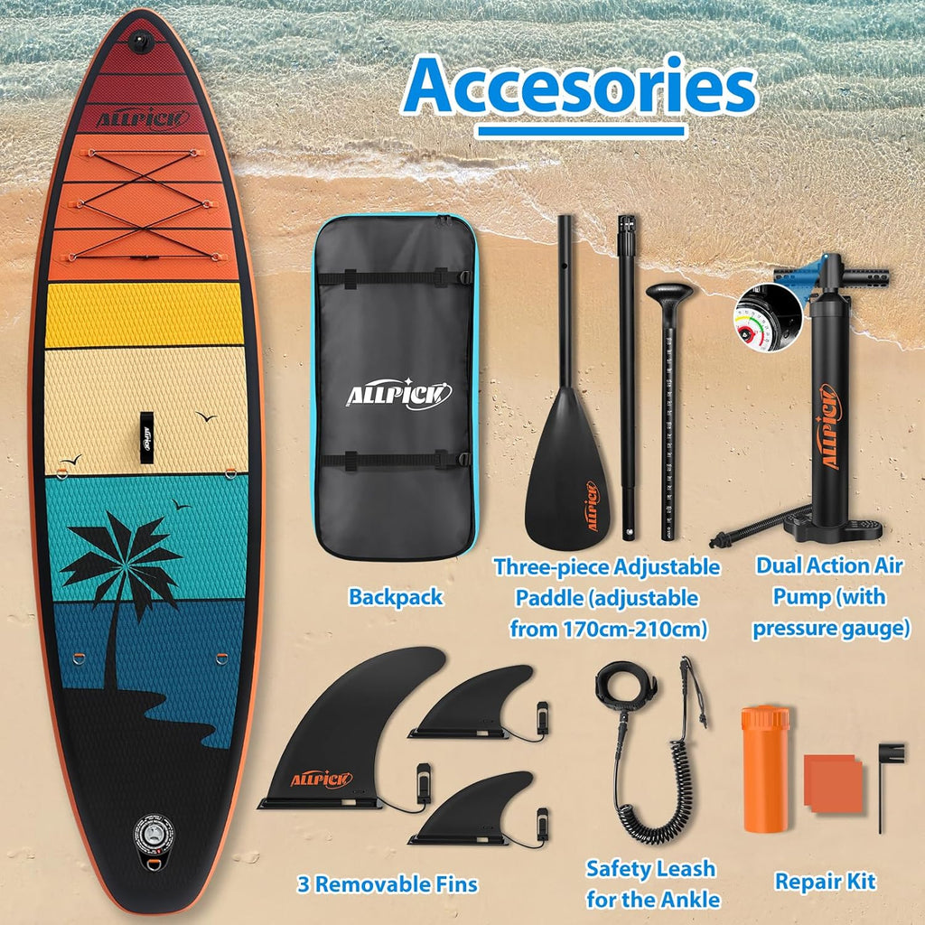 Aufblasbares Stand Up Paddle Board SUP001 320 x 81 x 15 cm bis 200 kg mit Kamerahalterung Paddel Pumpe Rucksack und 3 Finnen