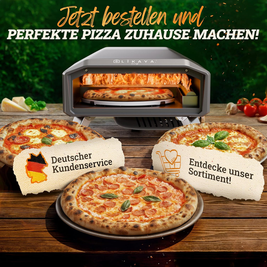 Outdoor Gas Pizzaofen NeroSpin 12 Zoll 6,2 kW 450 °C mit Pizzastein Drehteller Pizzaschaufel Thermometer und Tragetasche