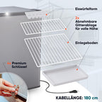 Mini Gefrierschrank 42 L 4 Sterne Tiefkühlschrank -18 °C Energieklasse E mit wechselbarem Türanschlag und Schloss