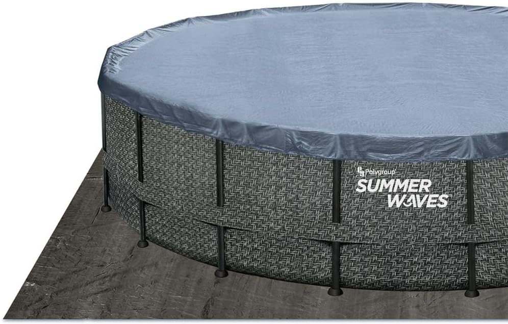 Aufstellpool Rund 549x132 cm Frame Pool Komplettset Rattan Optik Grau inkl Filterpumpe Bodenvlies Abdeckplane Leiter