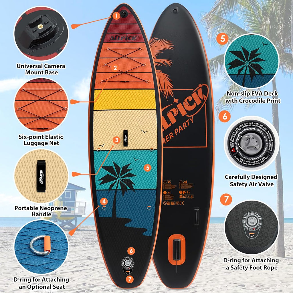 Aufblasbares Stand Up Paddle Board SUP001 320 x 81 x 15 cm bis 200 kg mit Kamerahalterung Paddel Pumpe Rucksack und 3 Finnen