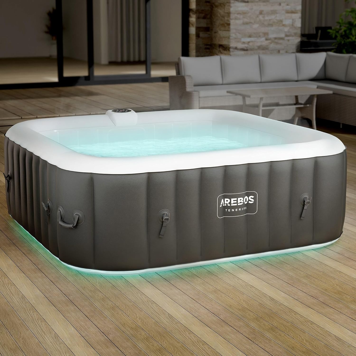 Spa Whirlpool Tenerife 185x185cm 910L 2400W mit 130 Massagedüsen LED-Beleuchtung und Abdeckung für 6 Personen