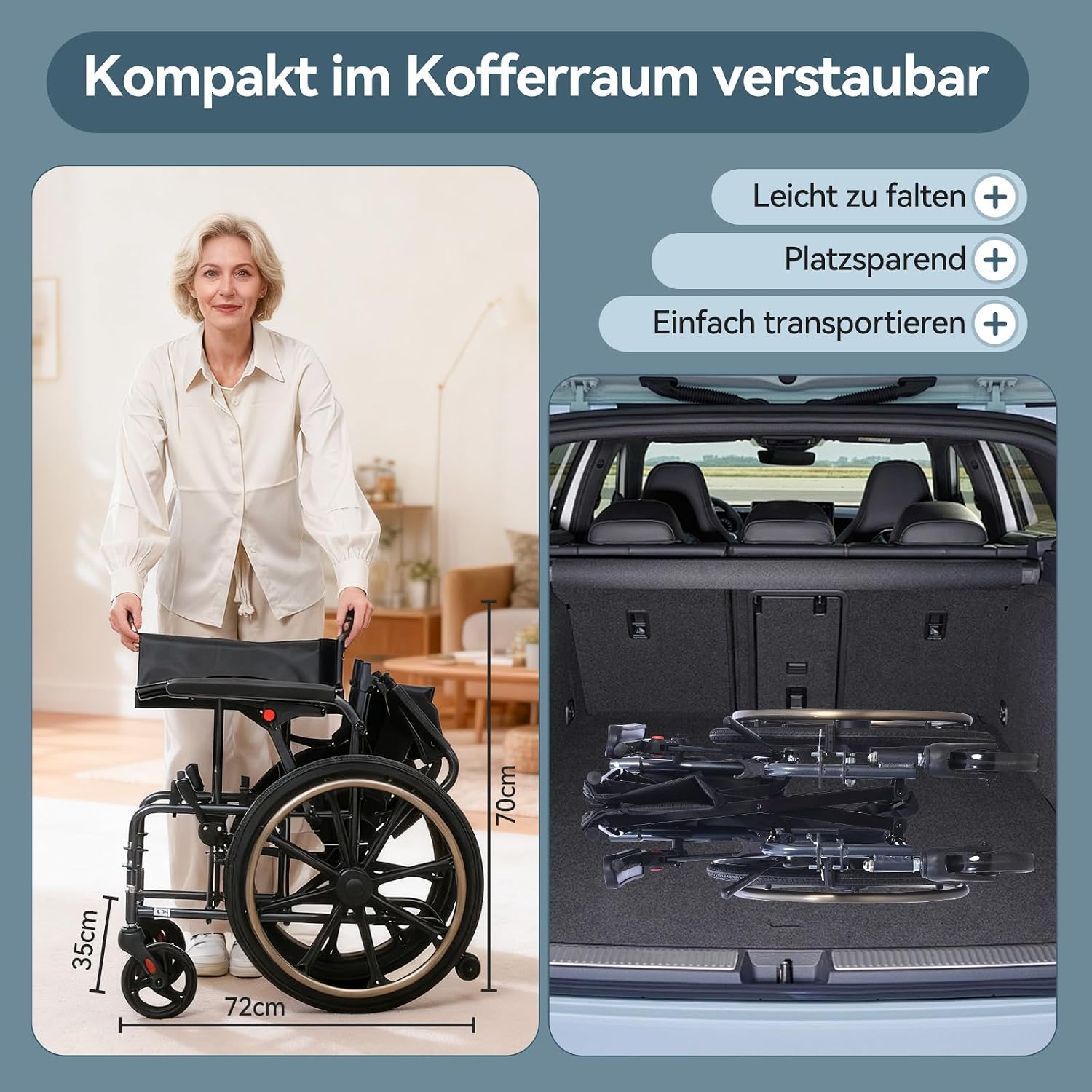 Rollstuhl Faltbar Leicht M4 11kg Aluminium Doppelpolster Stoßdämpfende Räder Abnehmbare Armlehnen Vollgummi Reifen