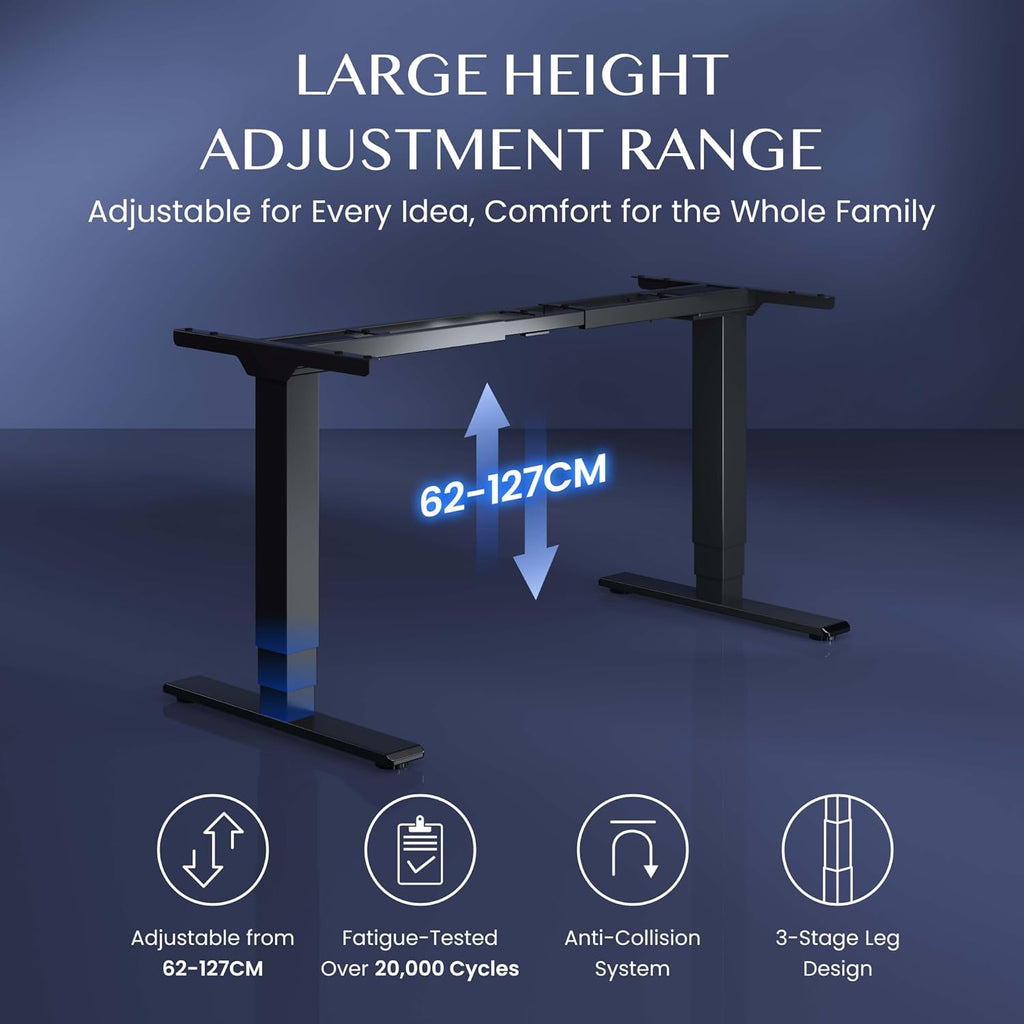 Elektrisch höhenverstellbares Schreibtischgestell EC5 PRO Doppelmotor 160 kg Tragkraft 62-127 cm Memoryfunktion LED Anzeige