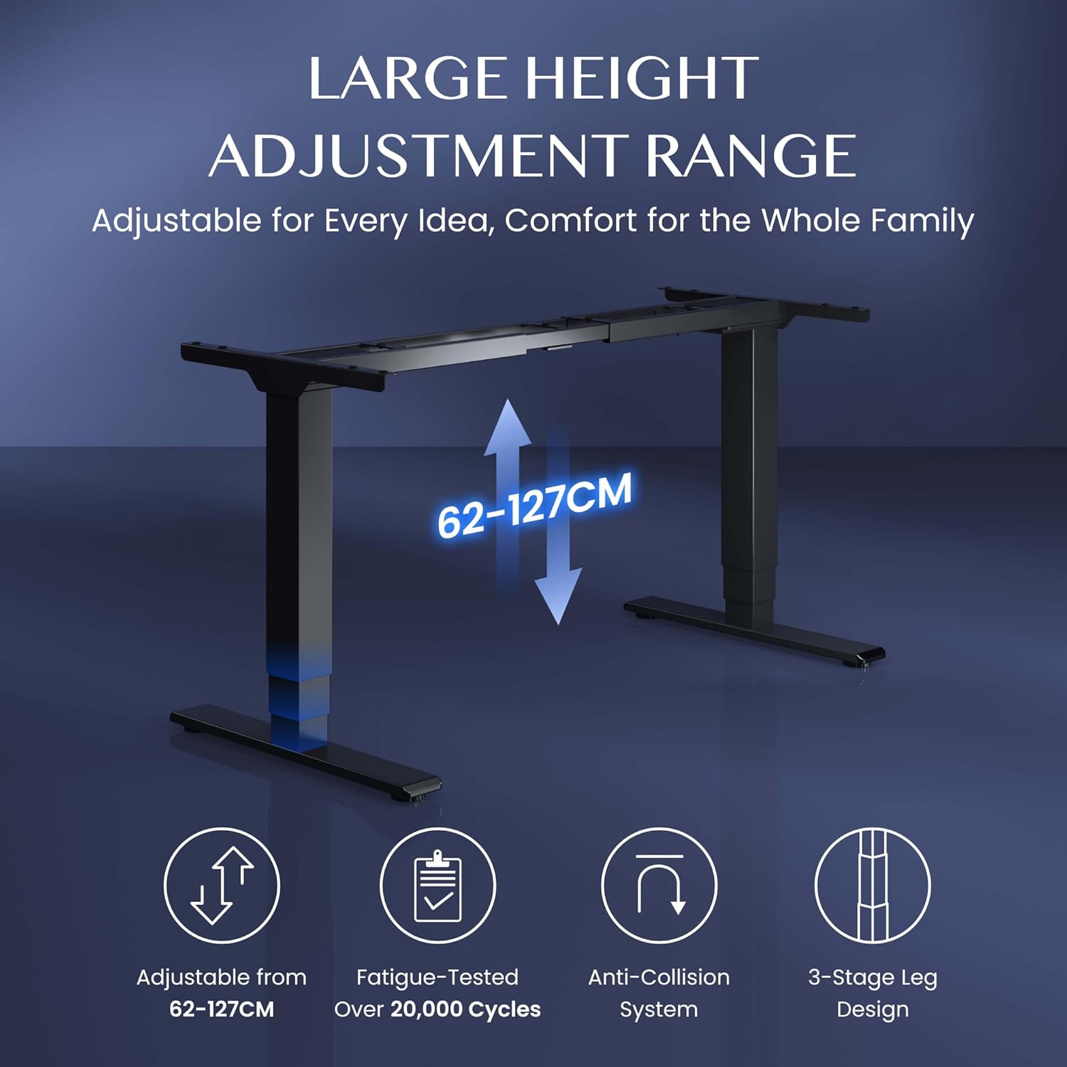 Elektrisch höhenverstellbares Schreibtischgestell EC5 PRO Doppelmotor 160 kg Tragkraft 62-127 cm Memoryfunktion LED Anzeige