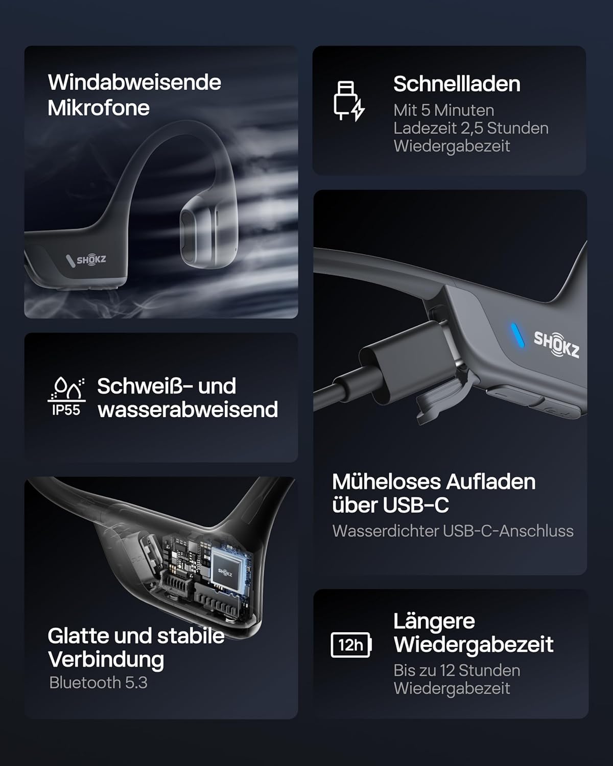 Open-Ear Knochenschall Sportkopfhörer OpenRun Pro 2 S820 Bluetooth 5.3 IP55 12 Stunden Lauf- und Trainingskopfhörer