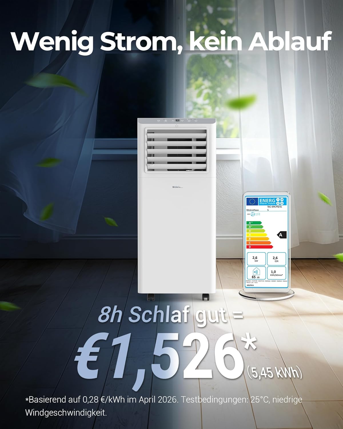 Mobile Klimaanlage mit Abluftschlauch 55 dB 5-in-1 Kühl und Entfeuchtungsfunktion inklusive Fensterabdichtung