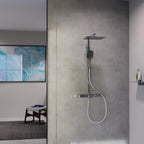 Duschsystem Thermostat OCEAN 60531 Regendusche 30x30cm Glasablage Duschsäule Chrom Anthrazit Wandmontage 80-120cm Stange