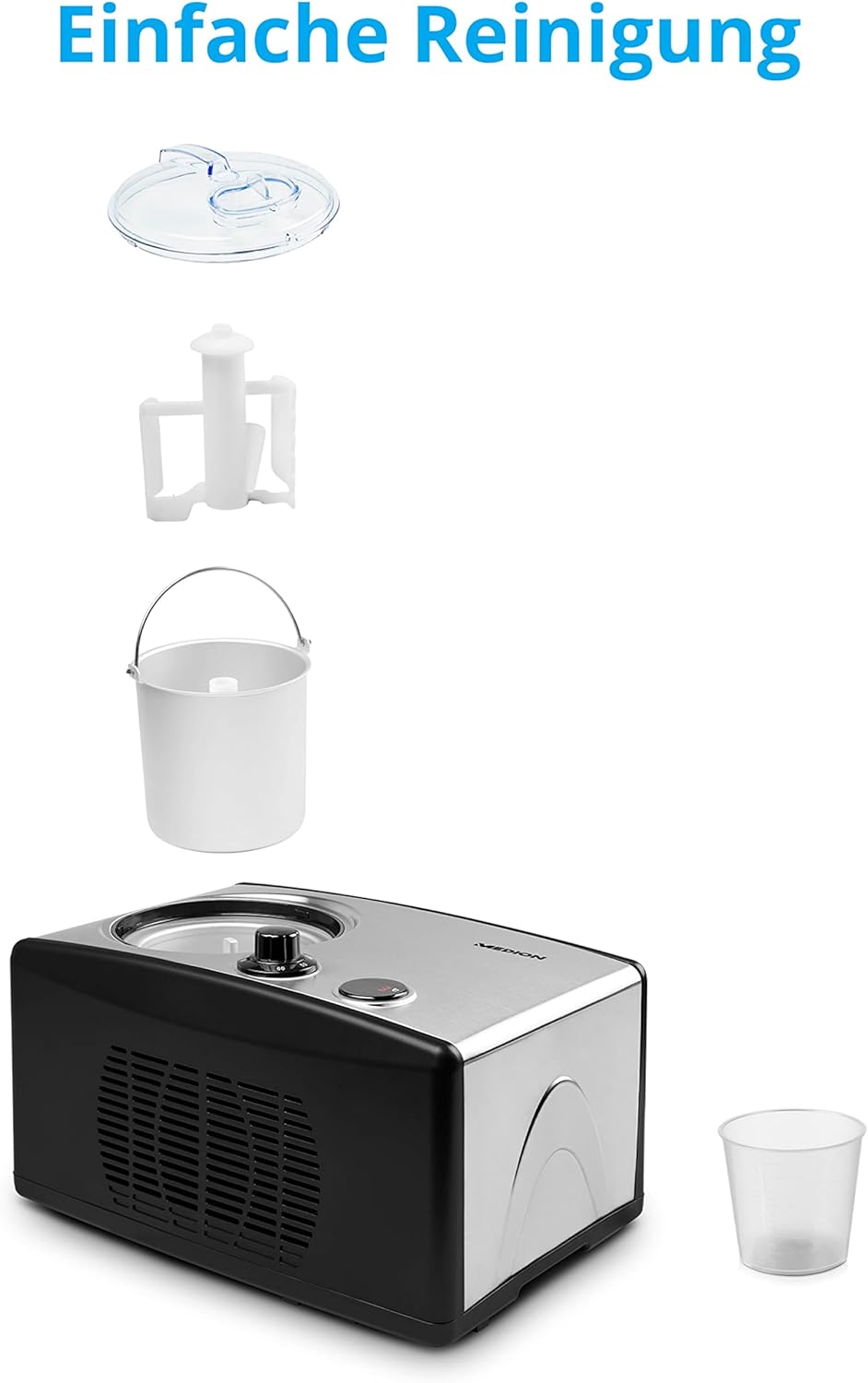 Eismaschine mit Kompressor 1,5 L MD 18387 selbstkühlend 150 W für Eiscreme Frozen Yoghurt Sorbet