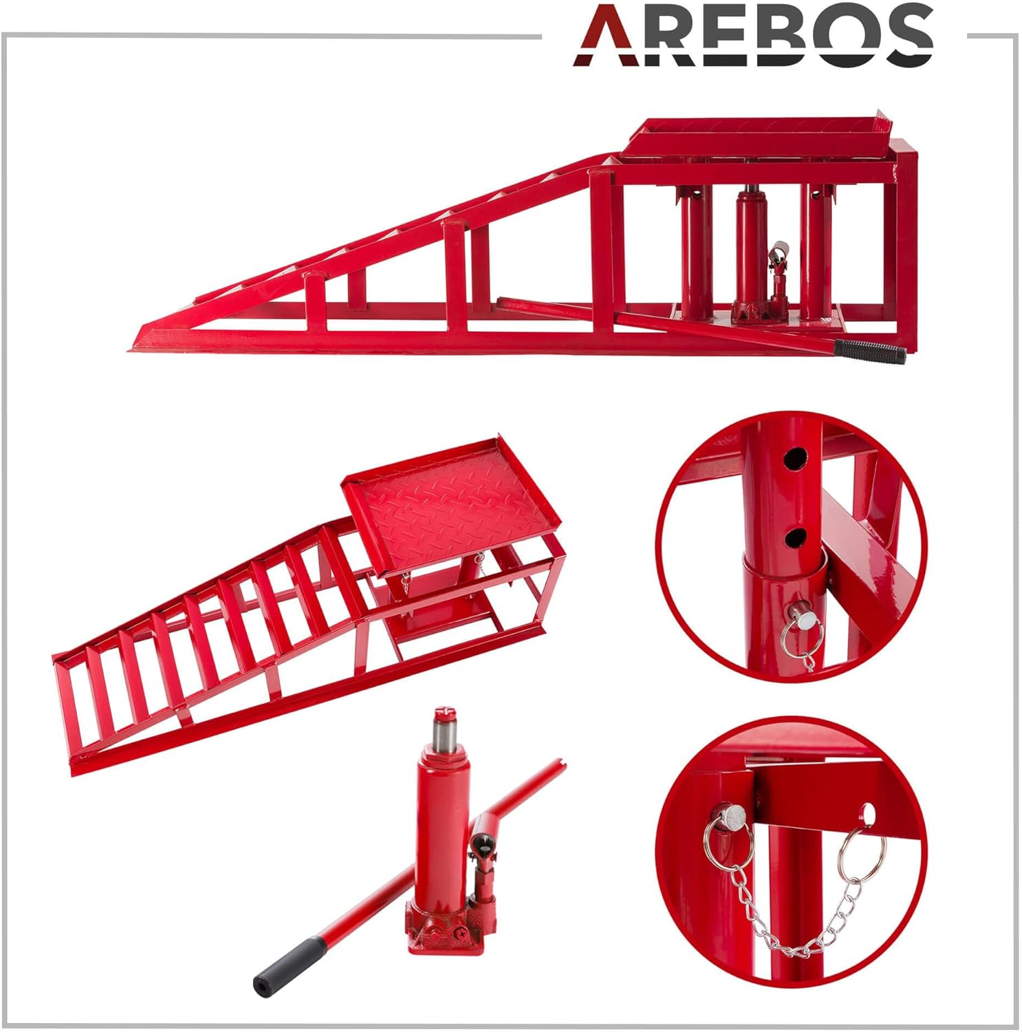 Hydraulische Auffahrrampe mit Wagenheber Hebeplattform 2 t Tragfähigkeit höhenverstellbar für PKW und Kleintransporter