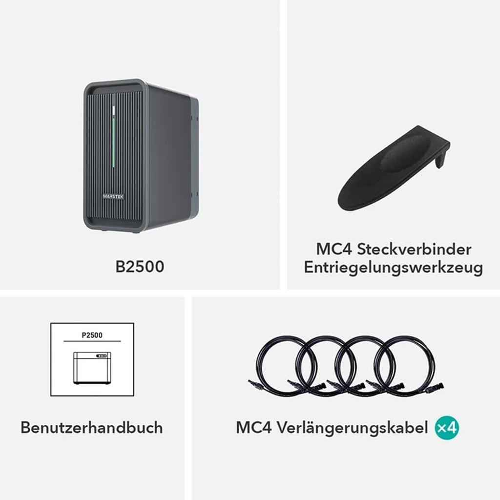 Energiespeicher B2500D für Balkonkraftwerk LiFePO4 Akku 2240Wh 6000 Ladezyklen erweiterbar IP65 MC4-kompatibel