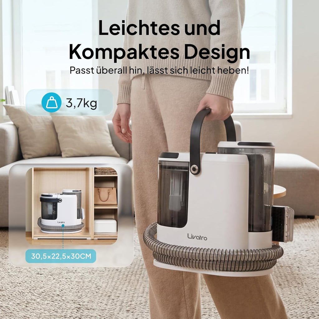 Polsterreiniger Nasssauger LVCUCM002 mit Dampffunktion 15 kPa und 1,6 L Tank für Teppiche Sofa und Auto