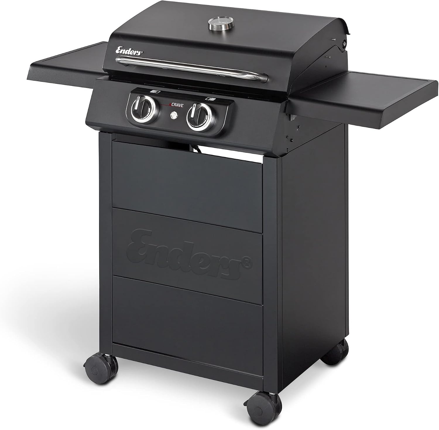 Elektrogrill eCRAVE 2 97116 2 Heizelemente 1300W 2-Zonen Grill Gussrost Grillwagen mit Stauraum Thermometer