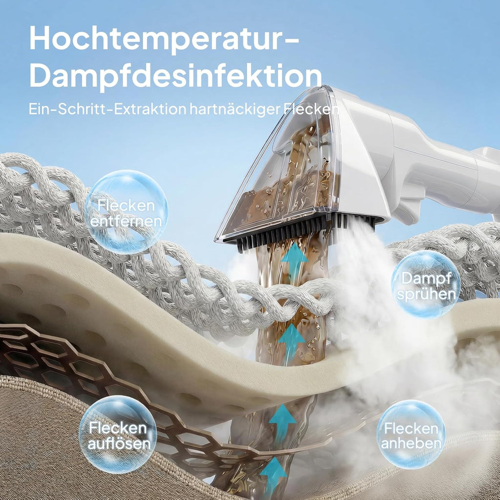 Polsterreiniger Nasssauger LVCUCM002 mit Dampffunktion 15 kPa und 1,6 L Tank für Teppiche Sofa und Auto