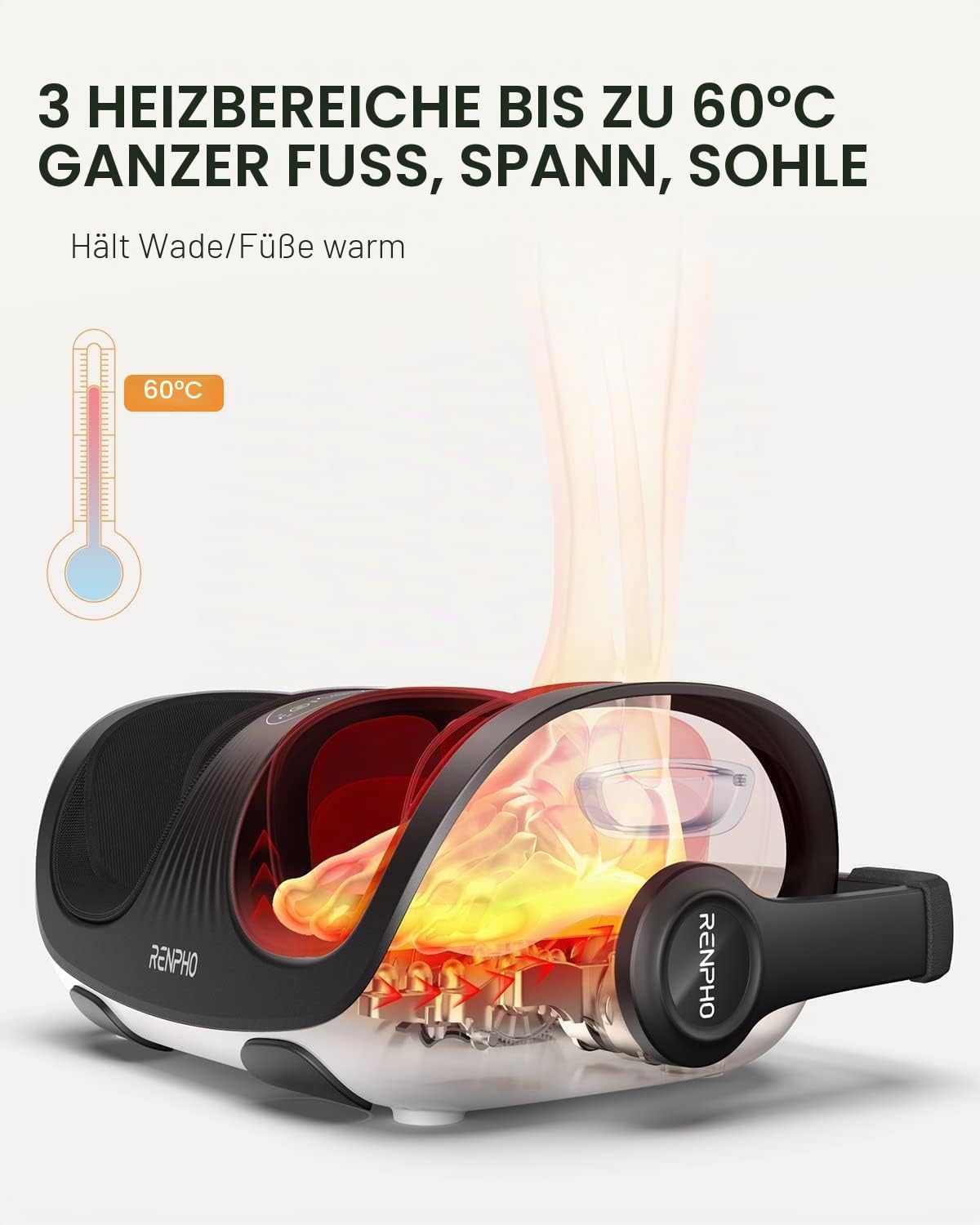 Fußmassagegerät mit Wadenmassage und Wärmefunktion 19,5 cm Fußkammer Fernbedienung Timer EU 48,5