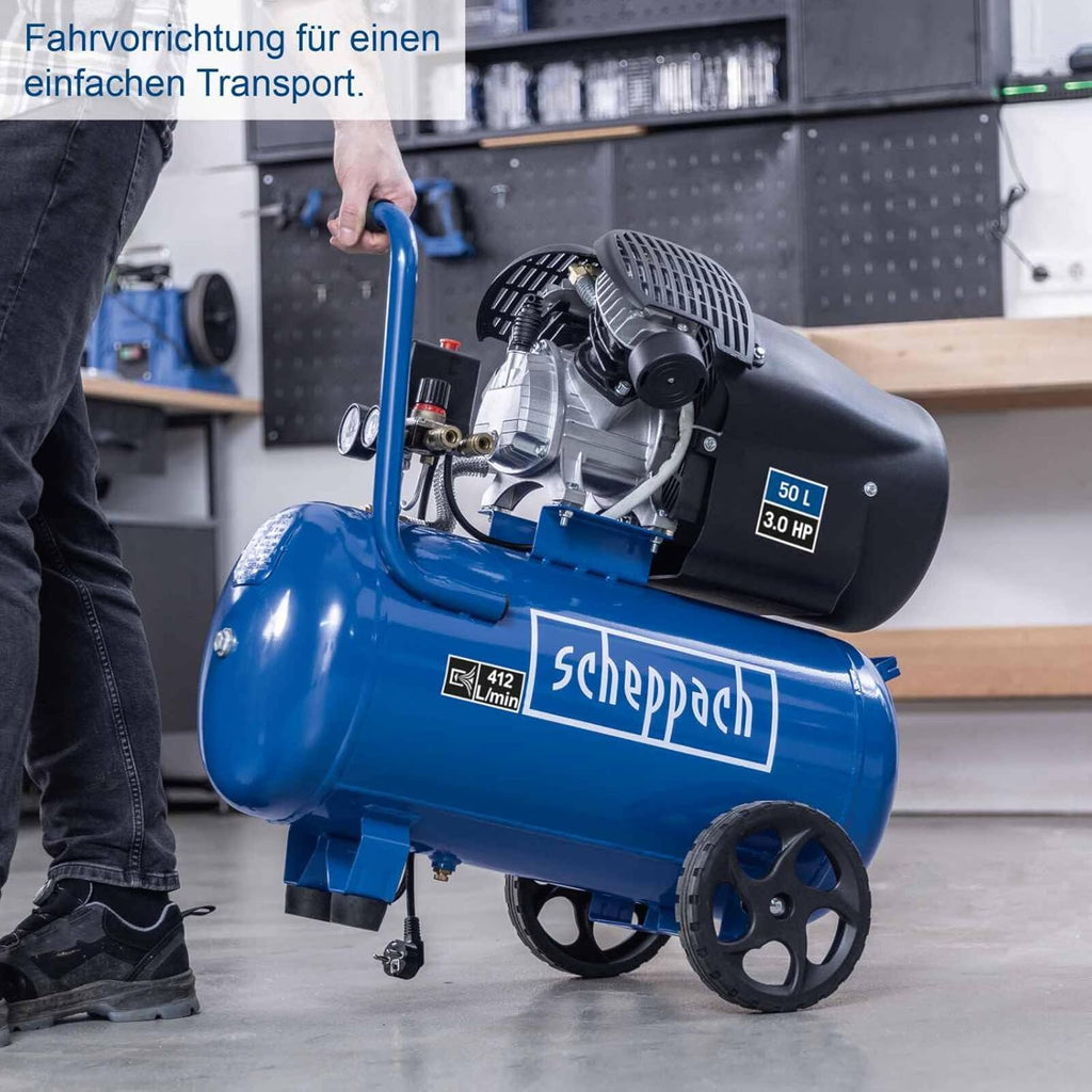 Druckluft Kompressor HC53DC 50L 10 Bar 2200W 412 L/min Doppelzylinder ölgeschmiert Druckminderer