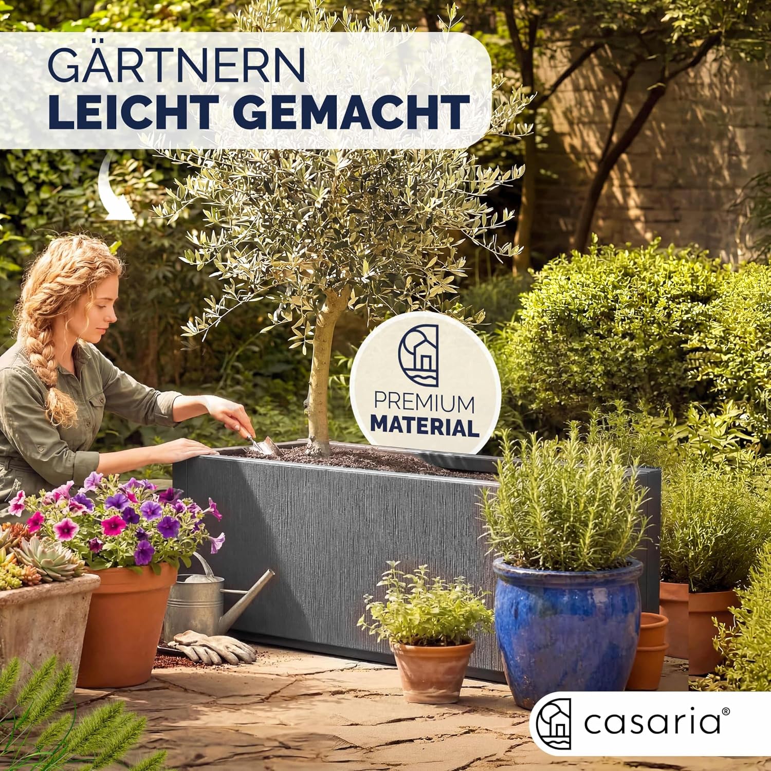 Blumenkasten 4er Set Ethica 80L 80x36x35cm Kunststoff Pflanzkasten mit Ablaufboden frostbeständig