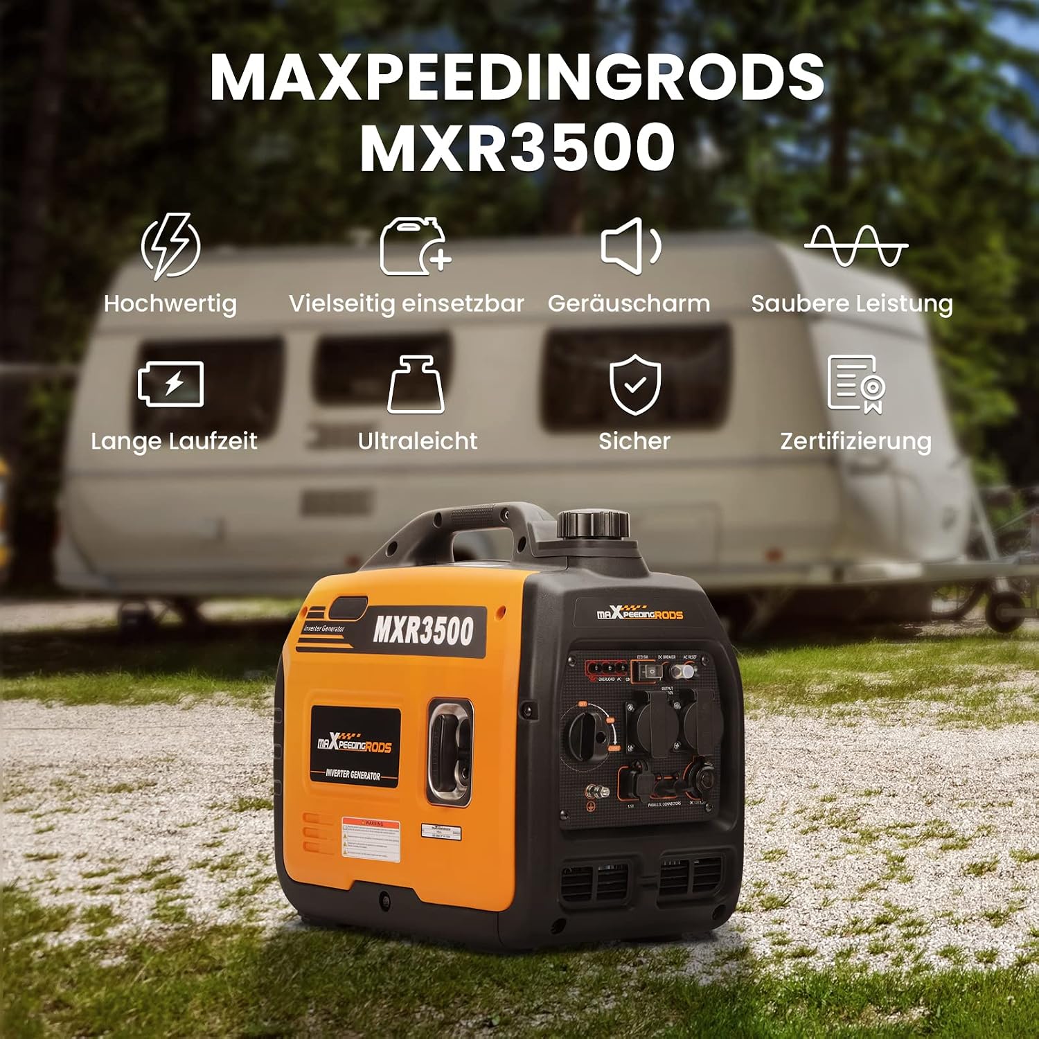 Inverter Stromgenerator MXR3500 3300W Benzin 4-Takt mit 230V Steckdosen USB Anschluss und Eco-Modus