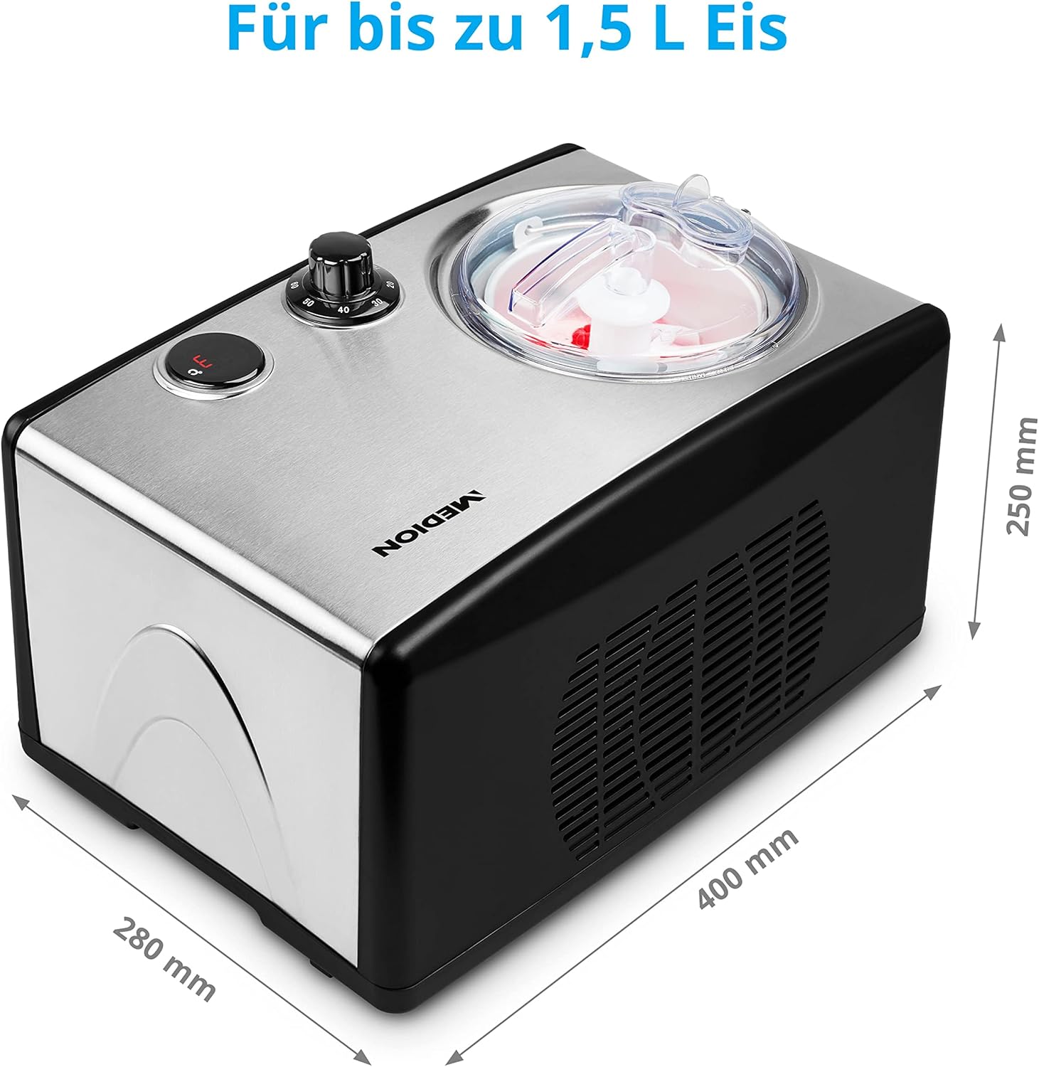 Eismaschine mit Kompressor 1,5 L MD 18387 selbstkühlend 150 W für Eiscreme Frozen Yoghurt Sorbet