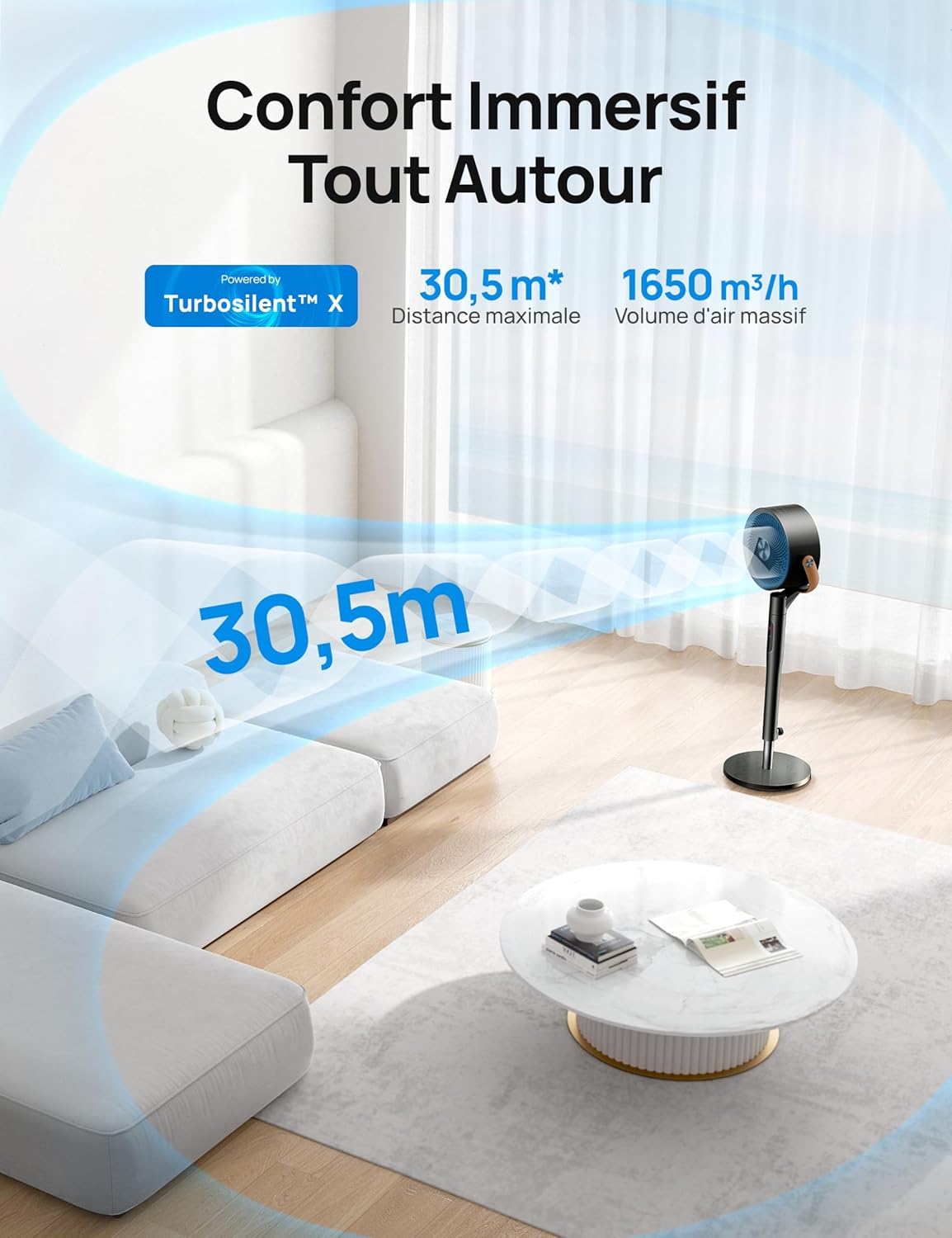 Standventilator PolyFan 513S oszillierend 25 dB 120°+105° Oszillation Fernbedienung 8 Geschwindigkeiten 6 Modi 1650 m³/h Luftleistung