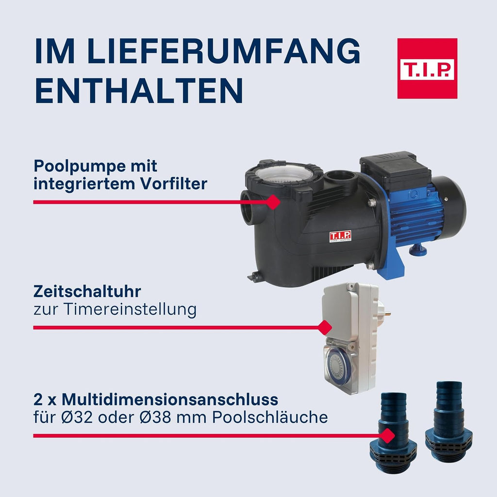 Poolpumpe mit Vorfilter SPP 600 FT 13000 l/h Fördermenge für Pools bis 40 m³ 600 W selbstansaugend mit Timer