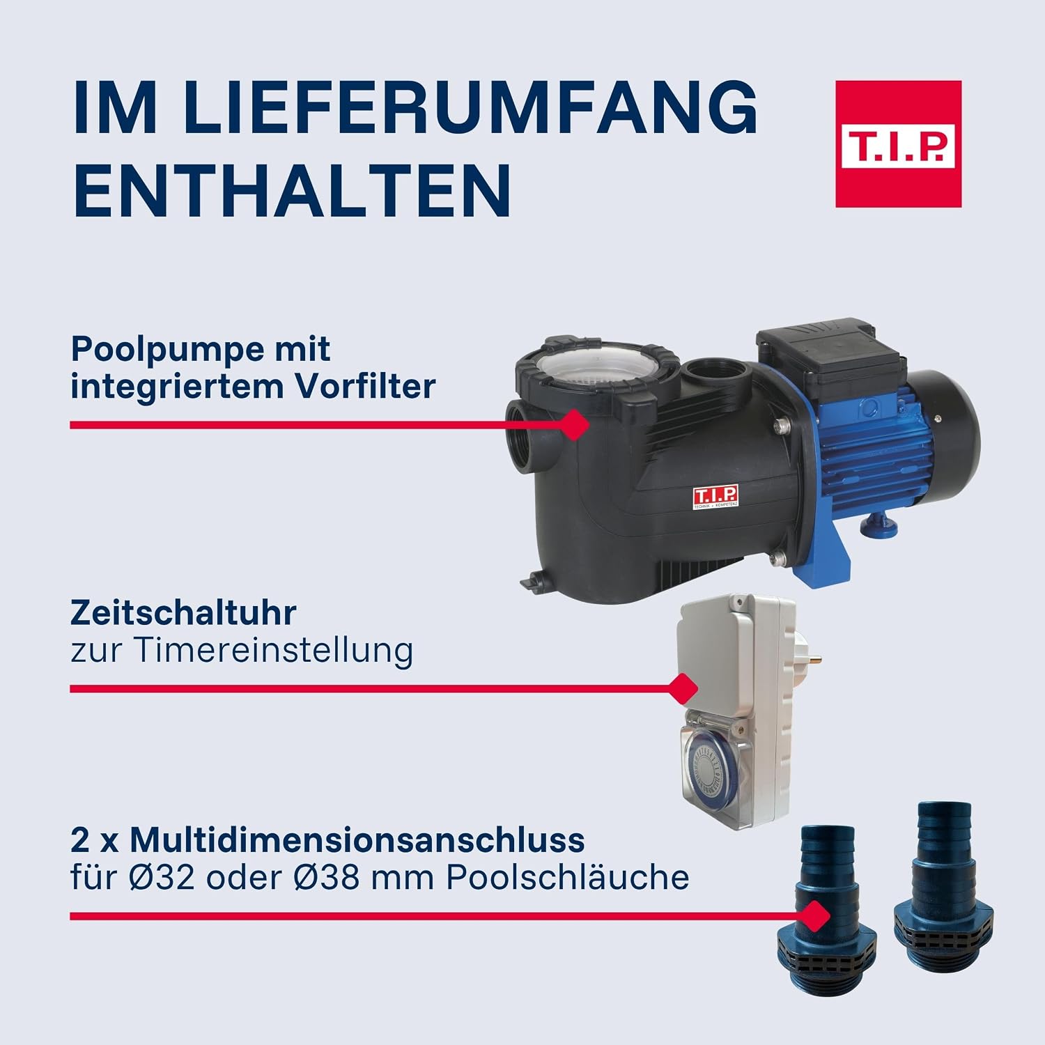 Poolpumpe mit Vorfilter SPP 600 FT 13000 l/h Fördermenge für Pools bis 40 m³ 600 W selbstansaugend mit Timer