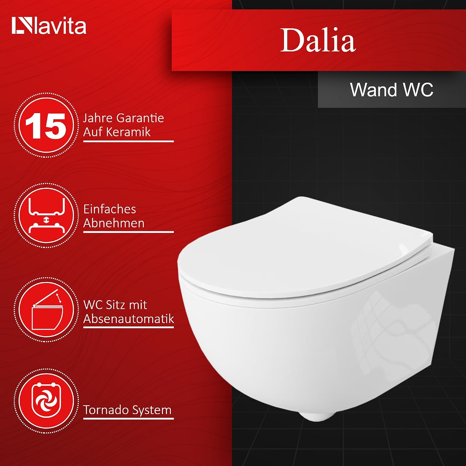 Vorwandelement WC Set DALIA Wand WC spülrandlos Tornado Spülsystem mit Soft-Close Sitz und Bedienplatte Weiß