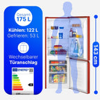Kühl Gefrierkombination KG 320.2 175L Nutzinhalt 143 cm Höhe 39 dB Gefrierfach unten Türanschlag wechselbar Rot