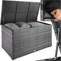 Garten Aufbewahrungsbox 404245 aus Polyrattan und Aluminium 750 L wetterfest UV-beständig 145 x 82,5 x 79,5 cm mit Gasdruckfedern
