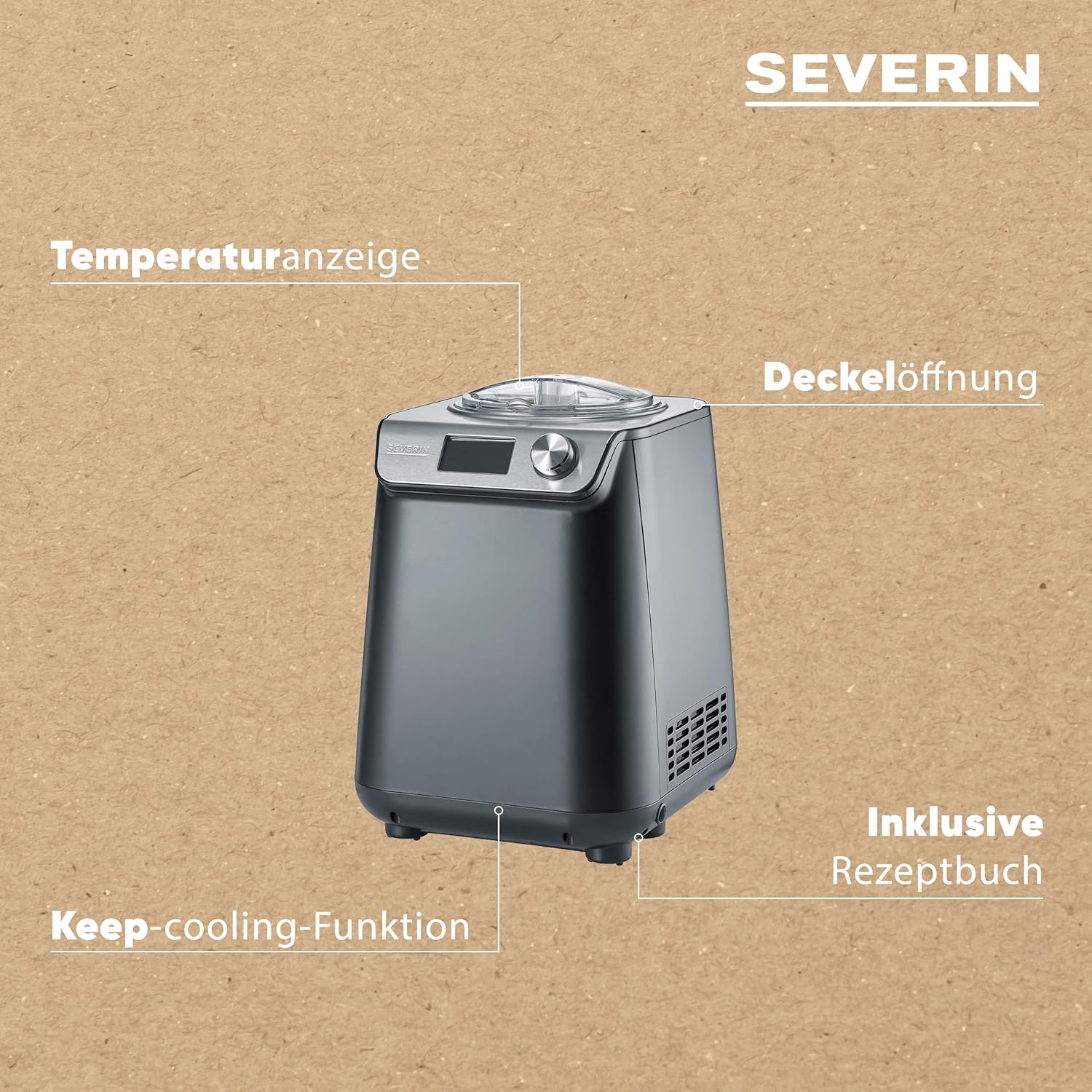 Kompakt Eismaschine & Joghurtbereiter EZ 7407 mit Kompressor 1,2 L 2-in-1 Eis Sorbet Frozen Joghurt inkl Zubehör