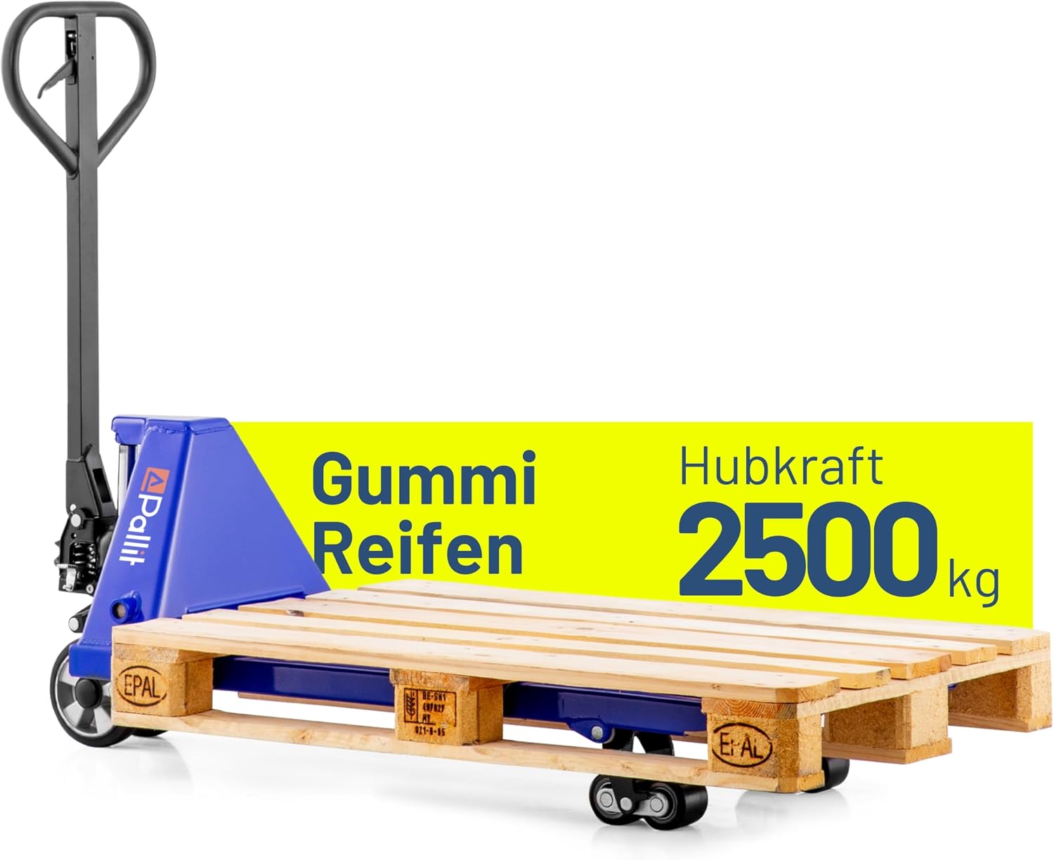 Gabelhubwagen 2500 kg Stahl 1150 mm Gabellänge Palettenwagen mit Gummirollen Handhubwagen Blau FIVE Modell