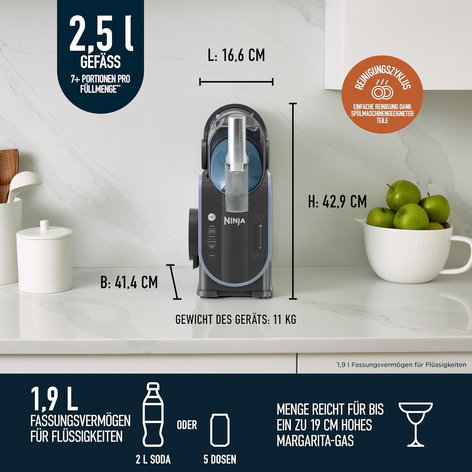 Slush Eisgetränke Maschine 1,9 L FS301EU für Slush Frappé Milchshake Frozen Juice automatische Zubereitung