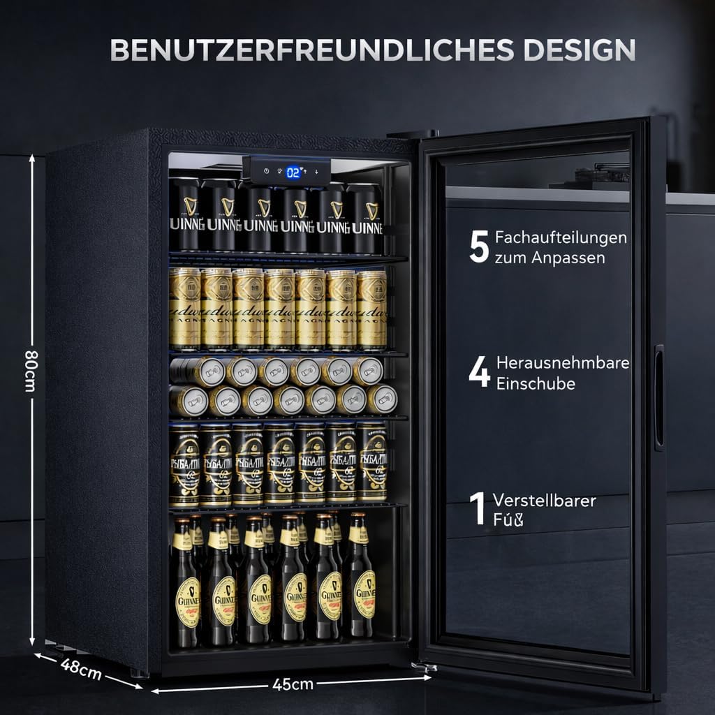 Getränkekühlschrank 86L YC-86 Kompakt freistehend 4 verstellbare Ablagen digitale Temperaturregelung frostfrei 48x45x80 cm