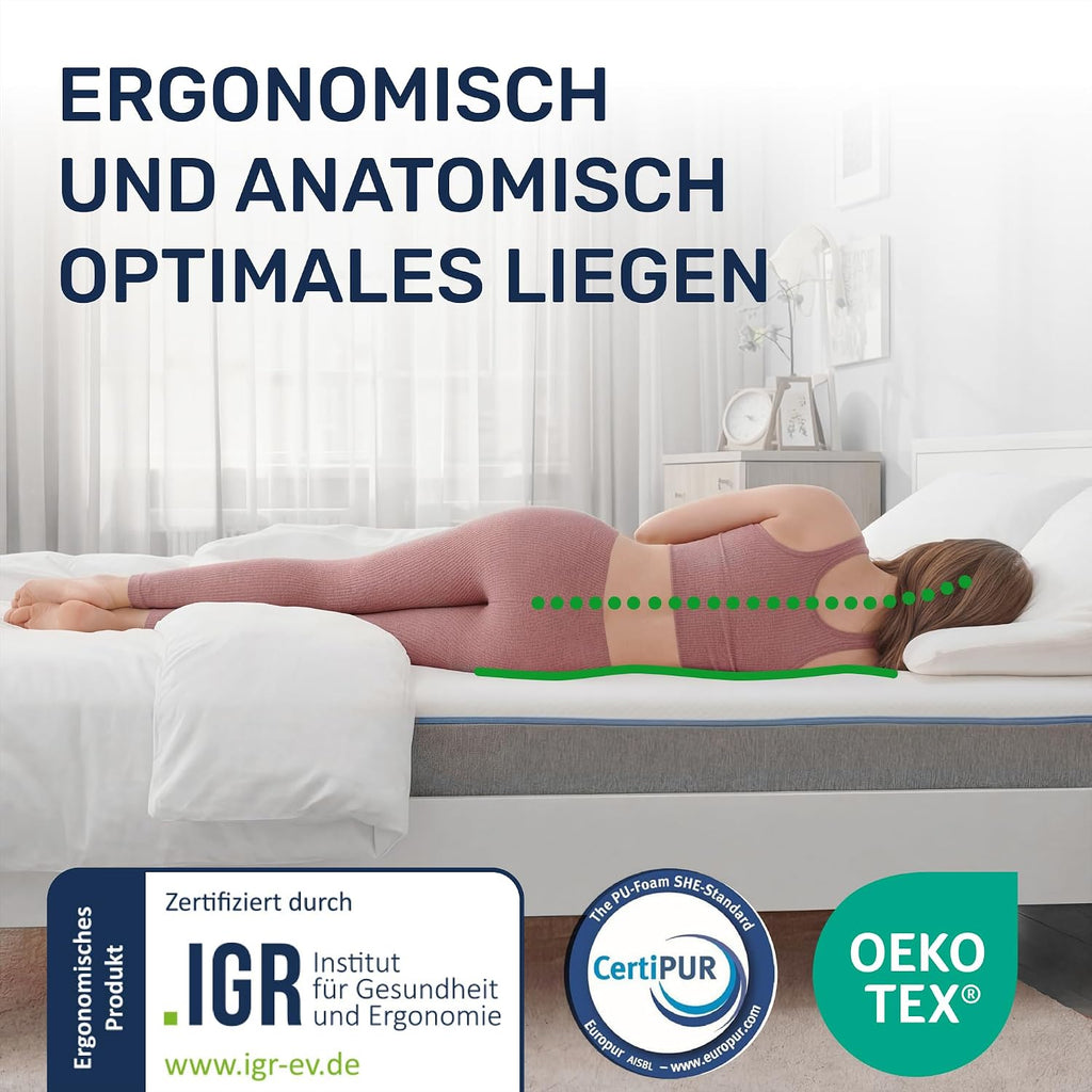 Matratzen Topper Memory Foam 180x200 cm 7 cm H1/2 ergonomisch rutschfest Edition Pure Model L Boxspring