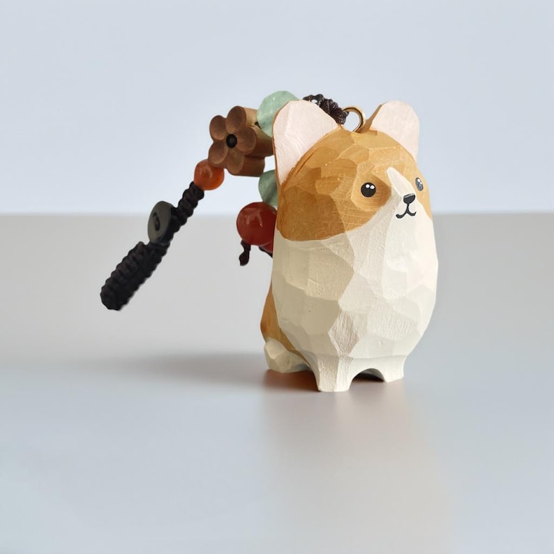 Handgeschnitzter Corgis-Schlüsselanhänger aus Holz, Kawaii-Autoanhänger, Hunde-Schlüsselanhänger, Holzfigur, Taschenanhänger, Geschenk für Hundeliebhaber