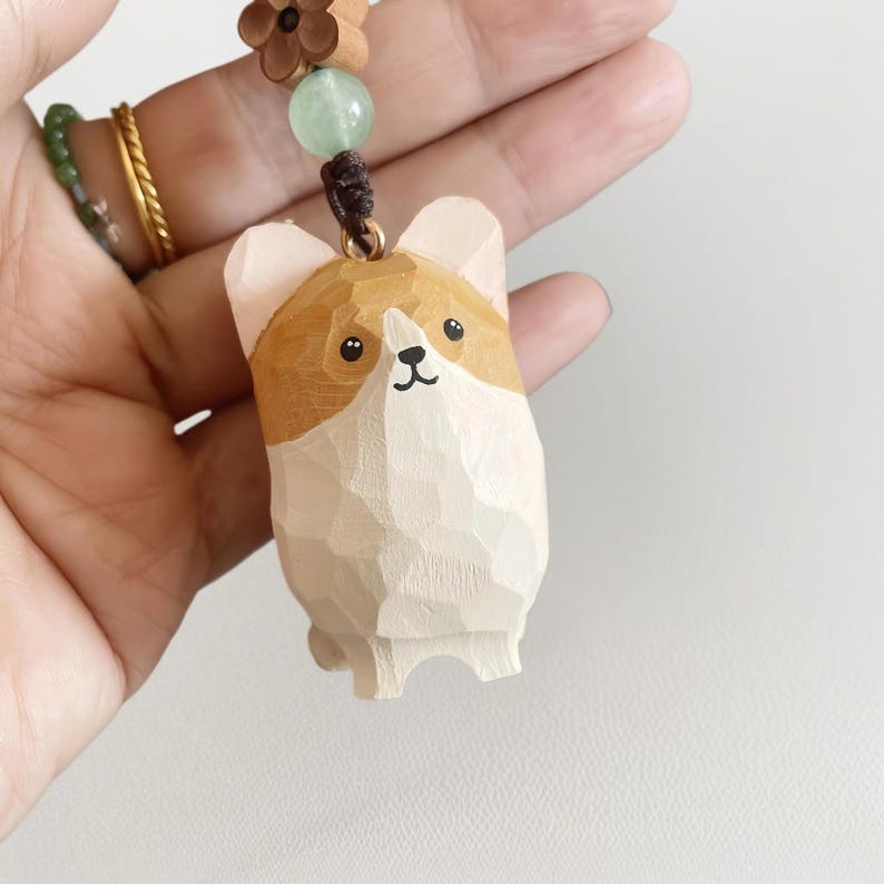 Handgeschnitzter Corgis-Schlüsselanhänger aus Holz, Kawaii-Autoanhänger, Hunde-Schlüsselanhänger, Holzfigur, Taschenanhänger, Geschenk für Hundeliebhaber