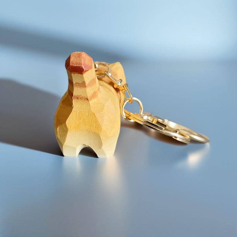 Handgefertigte geschnitzte Holzkatze Schlüsselanhänger, Autoschlüsselring, Handykette, Taschendekoration