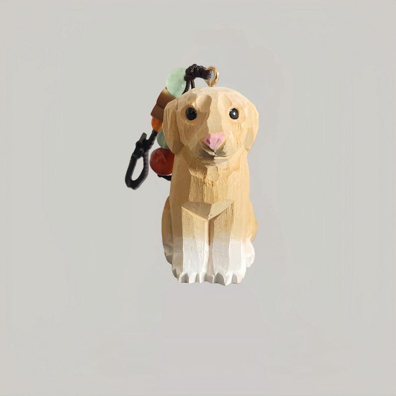 Handgefertigter hölzerner Labrador Retriever Schlüsselanhänger - Geschnitzter Golden Retriever Auto-Anhänger Glücksbringer
