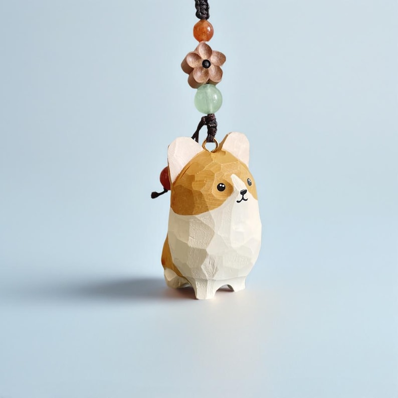 Handgeschnitzter Corgis-Schlüsselanhänger aus Holz, Kawaii-Autoanhänger, Hunde-Schlüsselanhänger, Holzfigur, Taschenanhänger, Geschenk für Hundeliebhaber